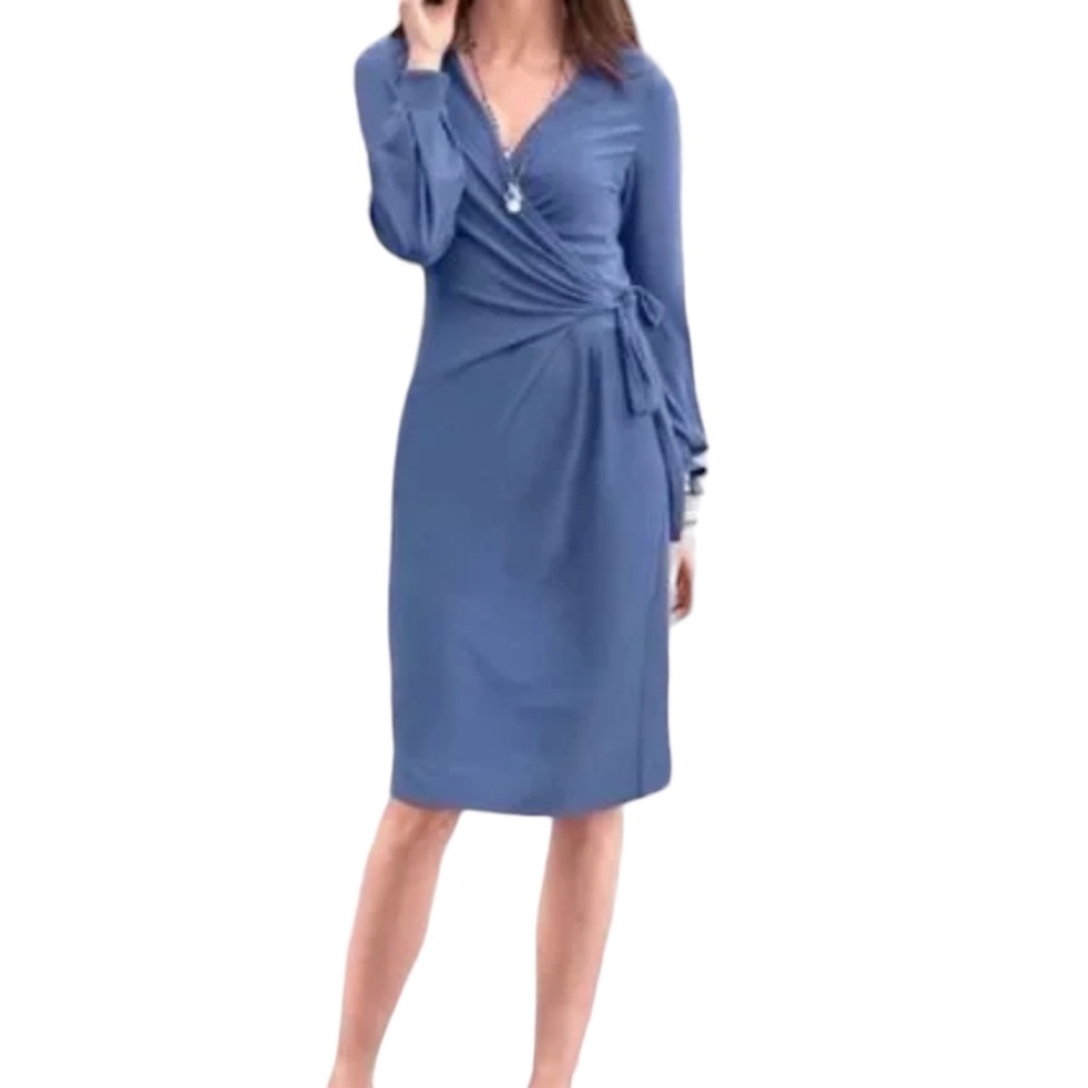 Sundance Always Right, Faux Wrap, Long Sleeve, Jersey knit dress, Blue, Medium